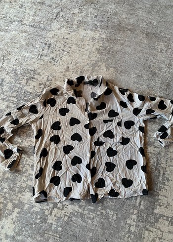 m Beden Uzun Kollu Puantiyeli Mini Kadın Pijama üst