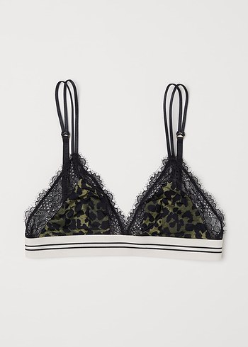 Kamuflaj Desenli Siyah Dantel Bralet