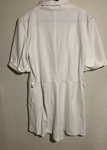 Beyaz Kısa Kollu Midi Tulum - Görsel 4