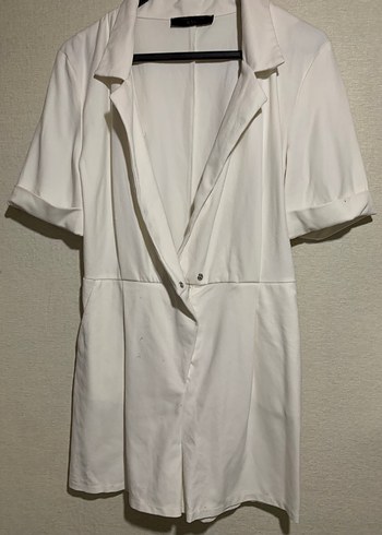 Beyaz Kısa Kollu Midi Tulum - Görsel 2