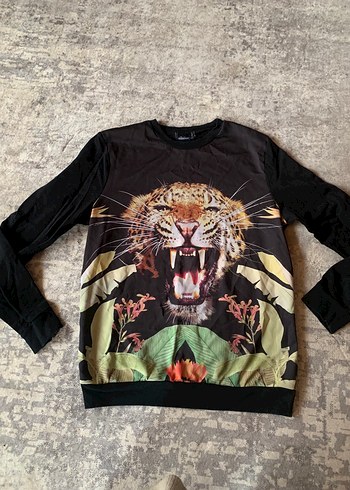 Siyah Kaplan Baskılı Kadın Sweatshirt - Görsel 2