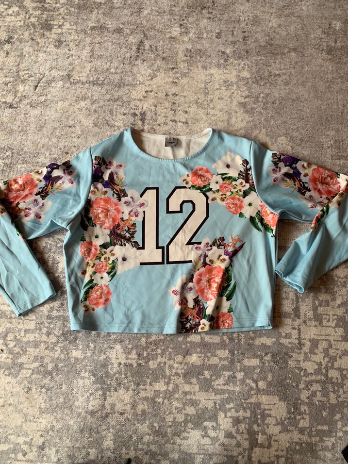 Çiçek Baskılı Mavi Kız Uzun Kollu Tişört - Görsel 2
