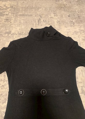 Düğmeli Siyah Uzun Kollu Triko Elbise - Görsel 2