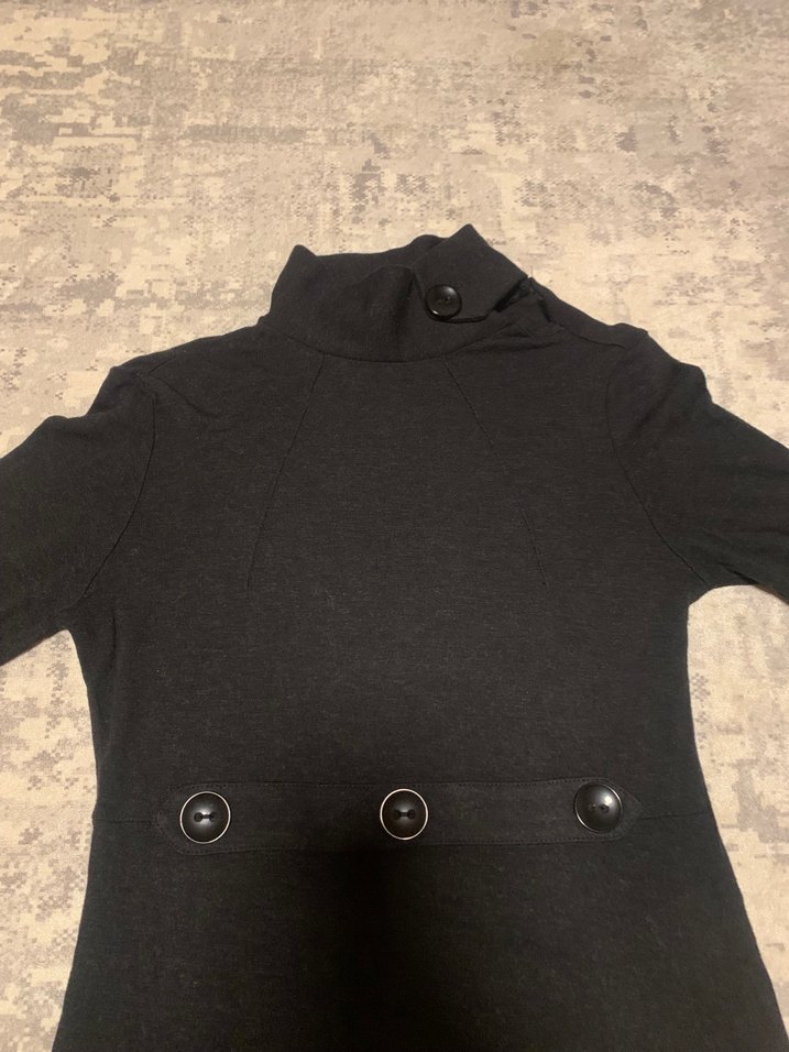 Düğmeli Siyah Uzun Kollu Triko Elbise - Görsel 2