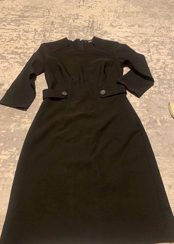 Düğmeli Siyah Uzun Kollu Ofis Elbisesi - Görsel 2