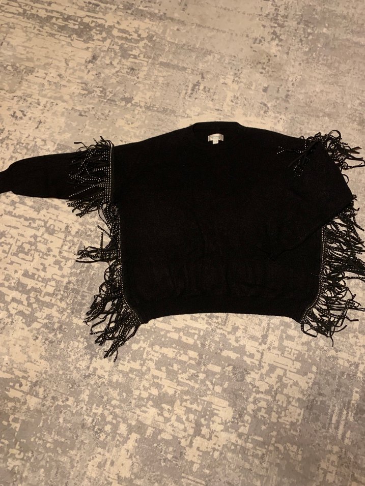 Siyah Örgü Kadın Kazak, Uzun Kollu, Salaş - Görsel 2