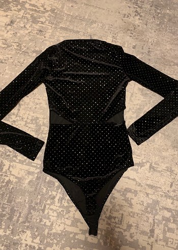 Siyah Puantiyeli Payetli Yüksek Yakalı Bluz - Görsel 2