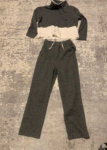 Gri Yüksek Yakalı Triko Kadın Eşofman Takımı - Görsel 3