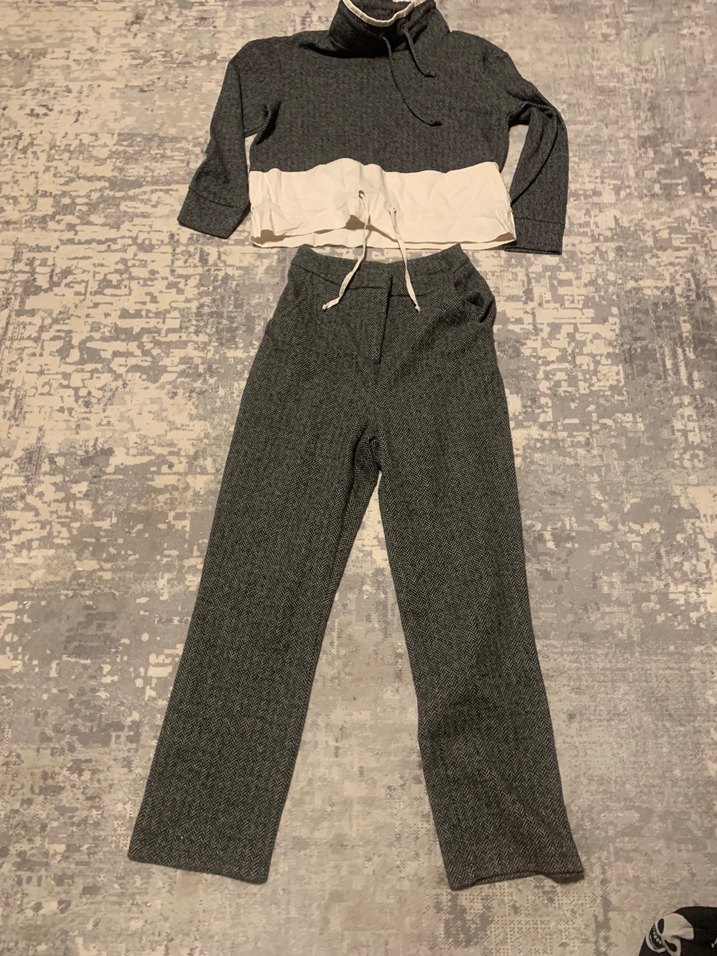 Gri Yüksek Yakalı Triko Kadın Eşofman Takımı - Görsel 2