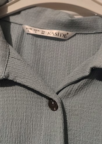 Gri Kısa Kollu Düğmeli Keten Gömlek - Görsel 2
