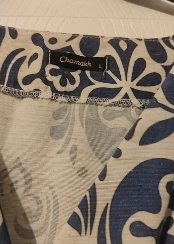 Gri Desenli V Yaka Bohem Midi Elbise - Görsel 2