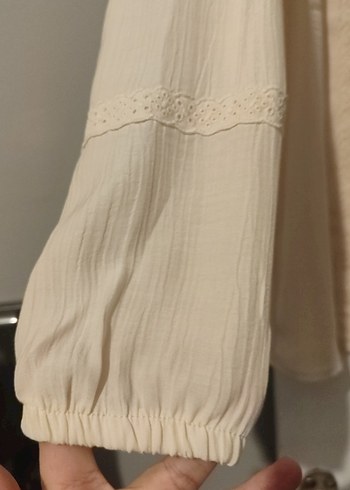 Bej Düğmeli Uzun Kollu Keten Kadın Gömlek - Görsel 2