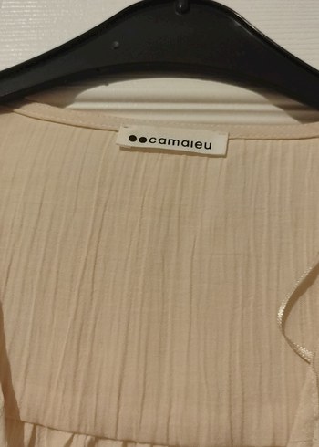 Bej Düğmeli Uzun Kollu Keten Kadın Gömlek - Görsel 3