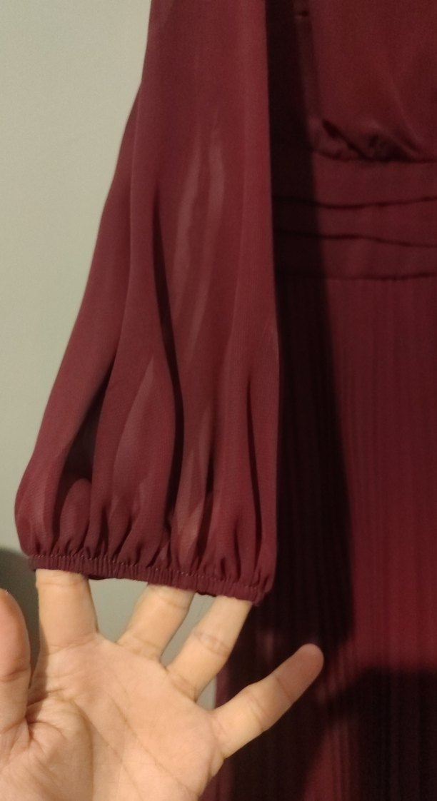 Bordo Piliseli Uzun Kadın Elbise - Görsel 2