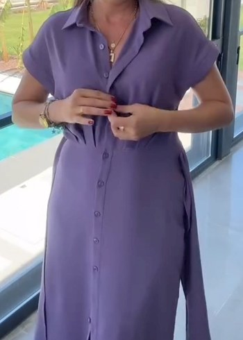 Mor Kuşaklı Uzun Kadın Elbise - Görsel 2