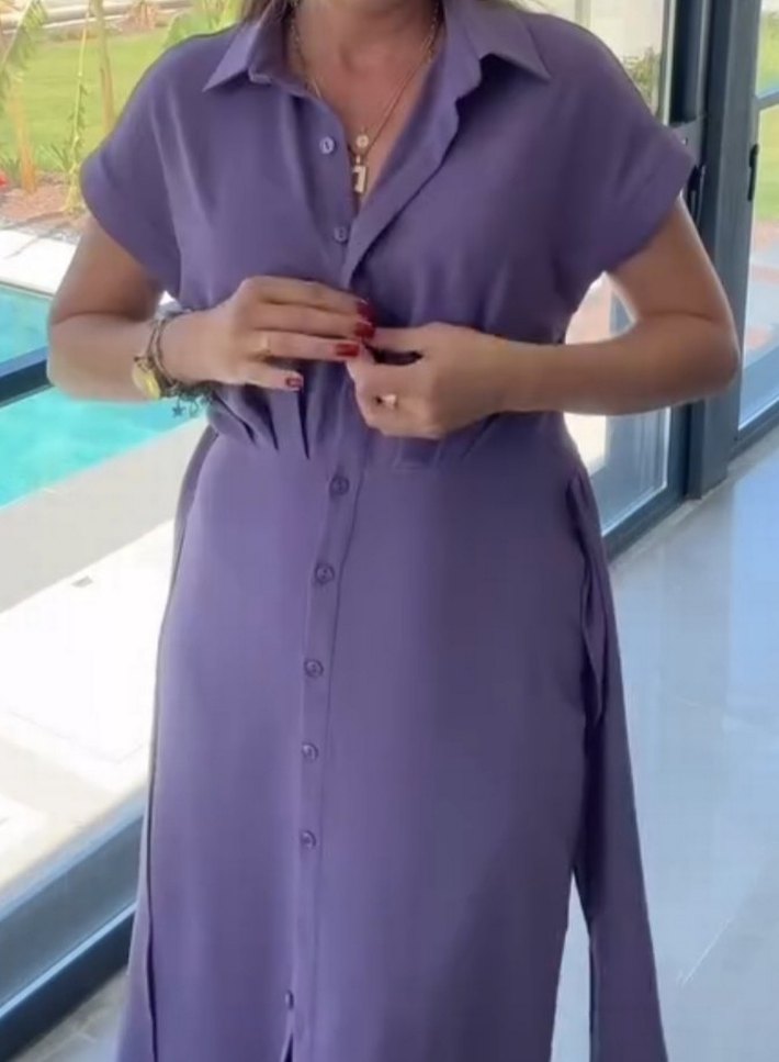 Mor Kuşaklı Uzun Kadın Elbise - Görsel 2