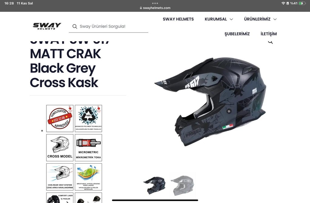 Sway fullface Gri Baskılı Metal Kemerli Motosiklet Kaskı - Görsel 5