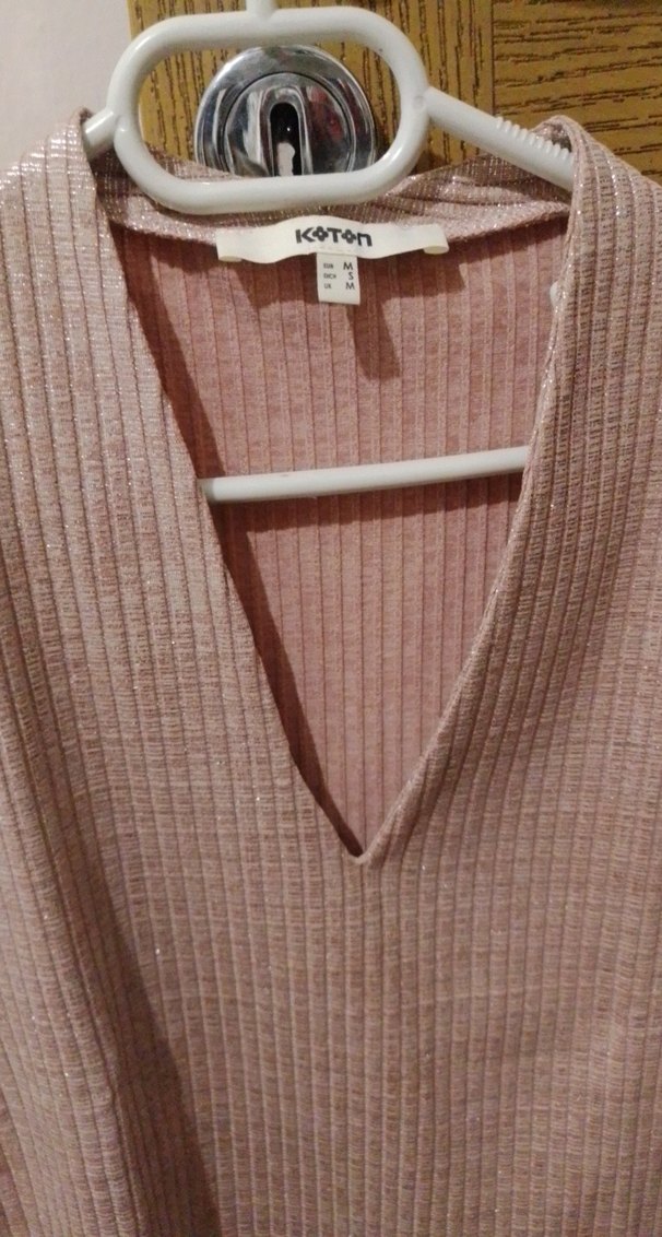 Pembe V Yaka Kadın Triko Süveter - Görsel 3