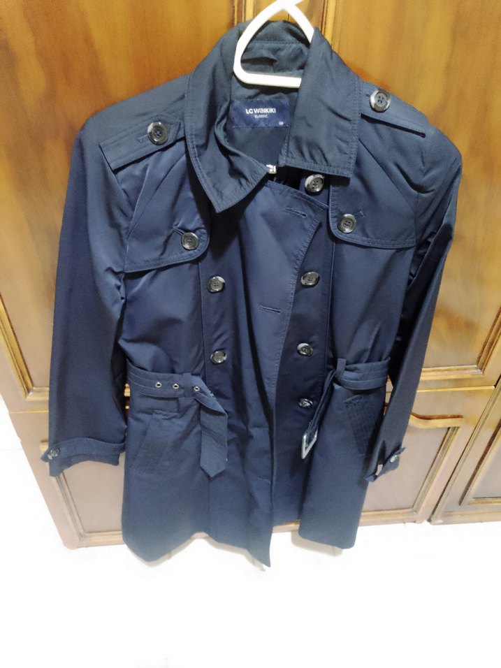 Lacivert Midi Kemerli Kadın Trençkot - Görsel 3