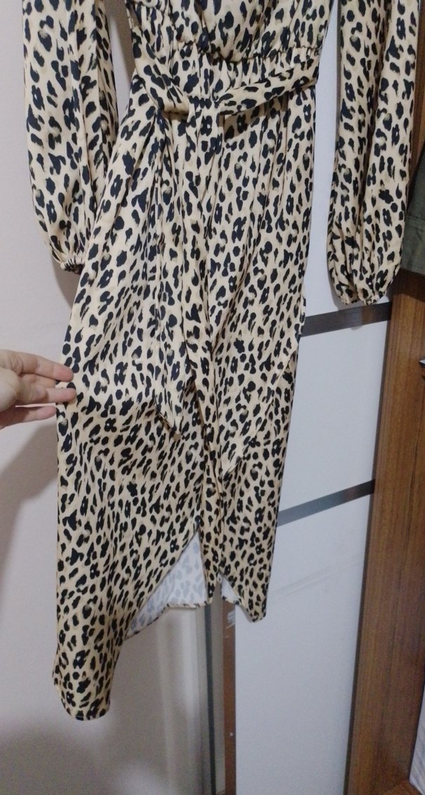 Leopar Desenli Uzun Kollu Kadın Elbise - Görsel 3