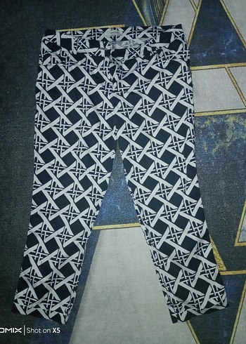 Desenli Kemerli Midi Kadın Pantolon