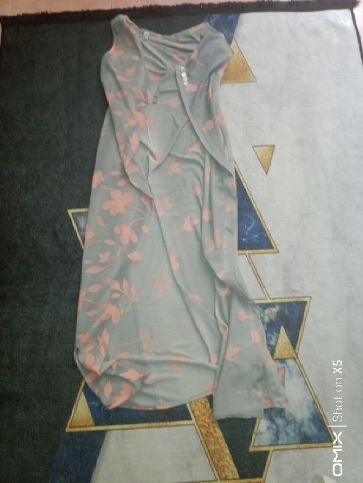 Uzun Gri Kadın Elbise  - Görsel 3