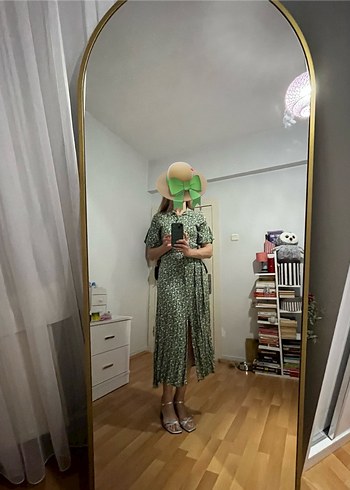 m Beden yeşil Renk Yeşil Kuşaklı Gömlek Elbise