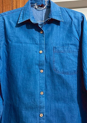 38 Beden Düğmeli Uzun Mavi Denim Kadın Elbise