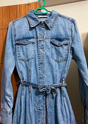 Diğer Uzun Kol Denim Elbise ve Kemerli