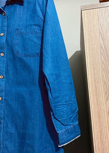 Diğer Düğmeli Uzun Mavi Denim Elbise