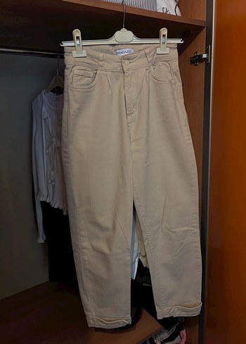 Bej Rahat Kesim Midi Kadın Kot Pantolon
