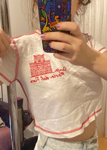 Beyaz Kısa Kollu Bohem Baskılı Tişört - Görsel 2