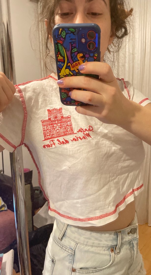 Beyaz Kısa Kollu Bohem Baskılı Tişört - Görsel 2