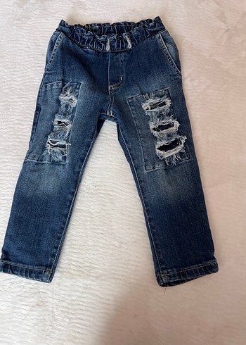24-36 Ay Beden mavi Renk Gevşek Kesim kız Çocuk Kot Pantolon