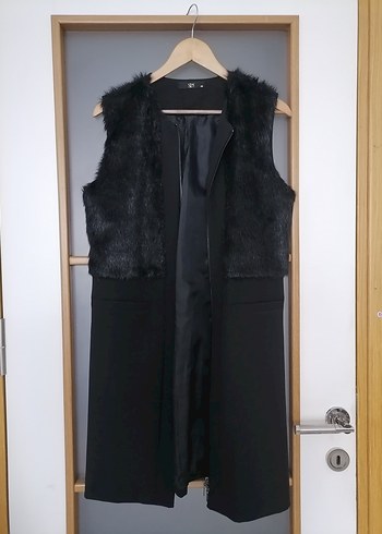 Kürk Detaylı Siyah Uzun Kadın Yelek - Görsel 6