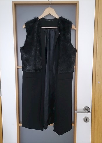 Kürk Detaylı Siyah Uzun Kadın Yelek - Görsel 5