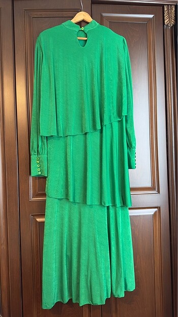 36 Beden yeşil Renk Butik Hare Zümrüt Yeşili Elbise