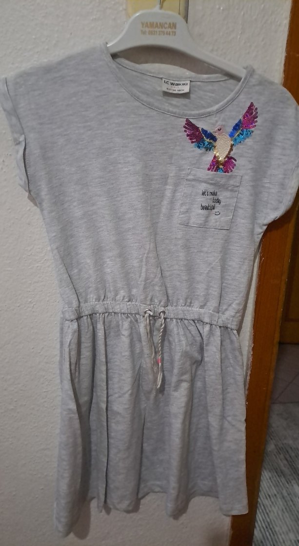 Kız Çocuk Gri Kısa Kollu elbise - Görsel 3