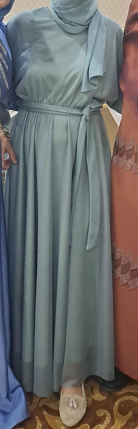 su yeşili hafif simli abiye - Görsel 2