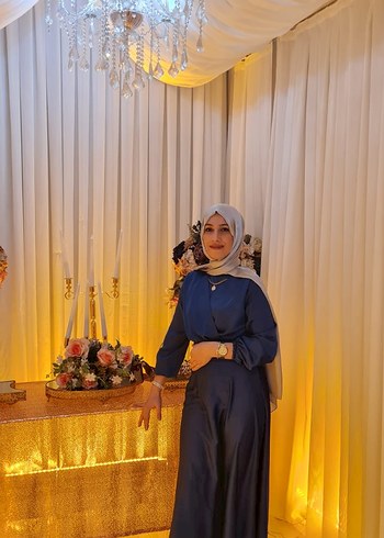 Uzun Kol Drapeli Lacivert Kadın Elbise 55 kiloya kadar olur - Görsel 3