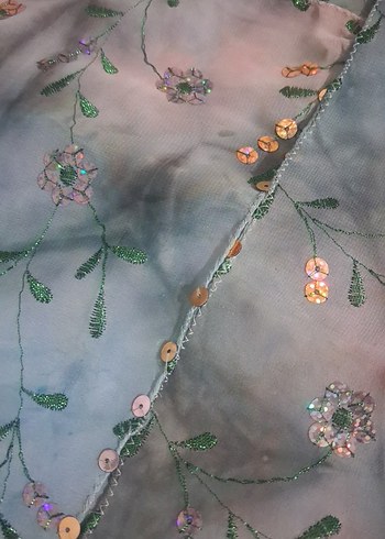 Boncuk İşlemeli Parlak Çok Renkli Kadın Fular - Görsel 3