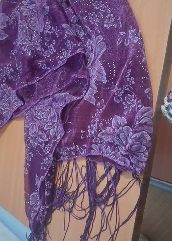 Mor Bohem Drape Desenli Kadın Şal - Görsel 4