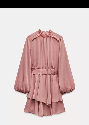 Zara Pudra Pembe Firfirli Romantik Elbise