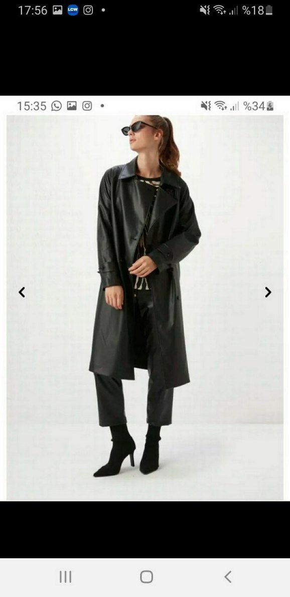 Kadın Siyah Deri Kemerli Uzun Trençkot - Görsel 3