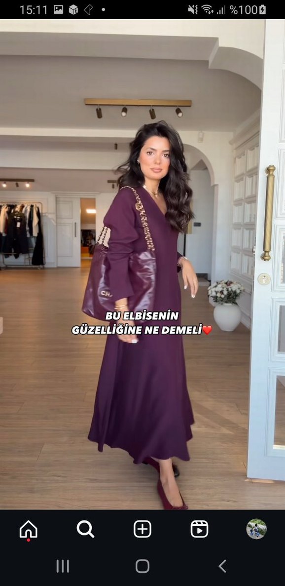 Uzun V Yakalı Elbise - Görsel 5