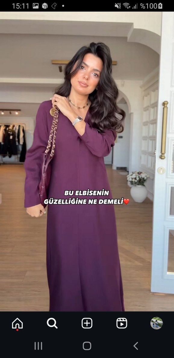 Uzun V Yakalı Elbise - Görsel 4