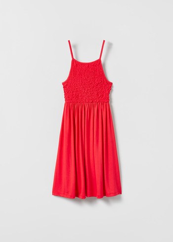 Zara Kırmızı Askılı Kız Çocuk Elbise
