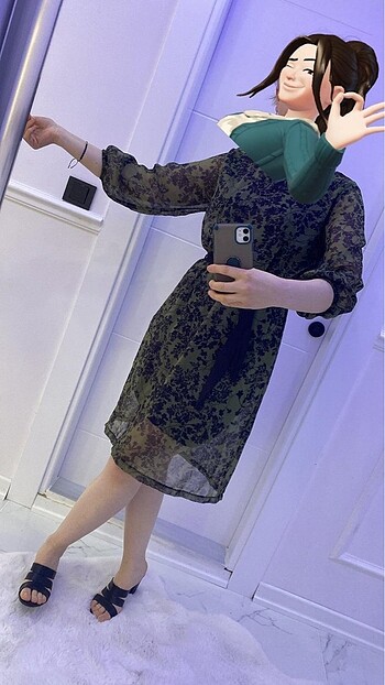 Zara Zara Women günlük yeşil çiçekli midi elbise