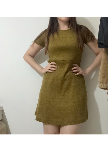 Haki Kısa Kollu Mini Elbise