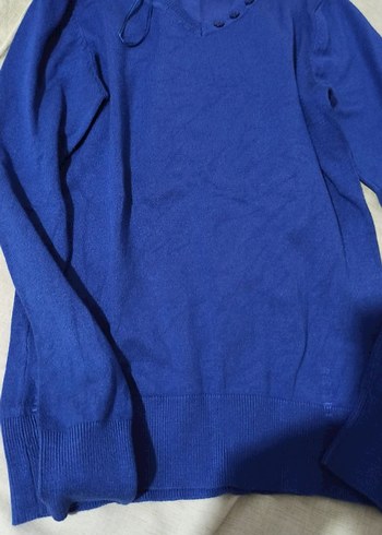 Lacivert triko  Uzun Kollu Kadın Kazak - Görsel 2